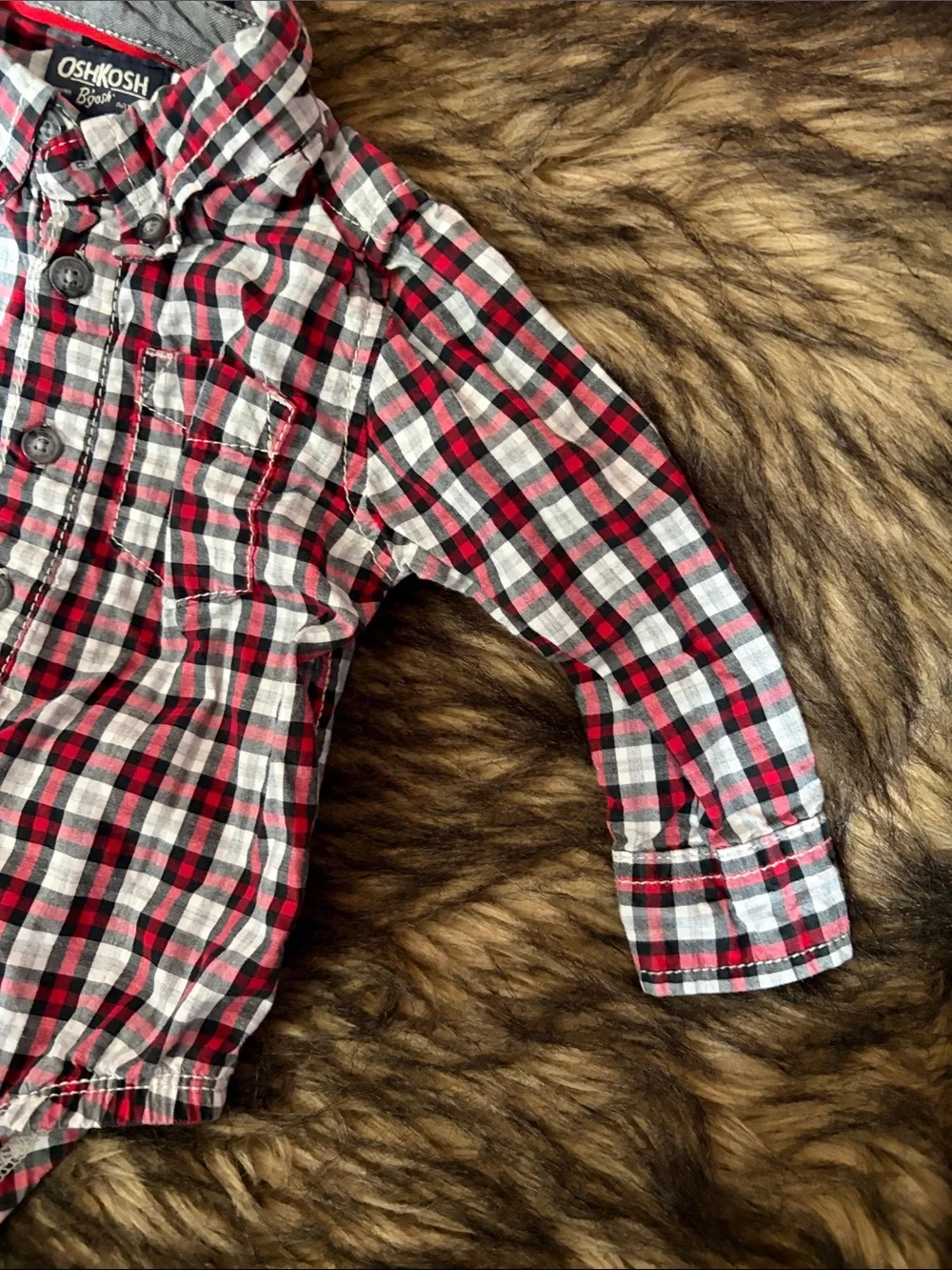 OshKosh B'gosh Red and Gray Plaid Long-Sleeve Baby One-Piece Size 9 Months